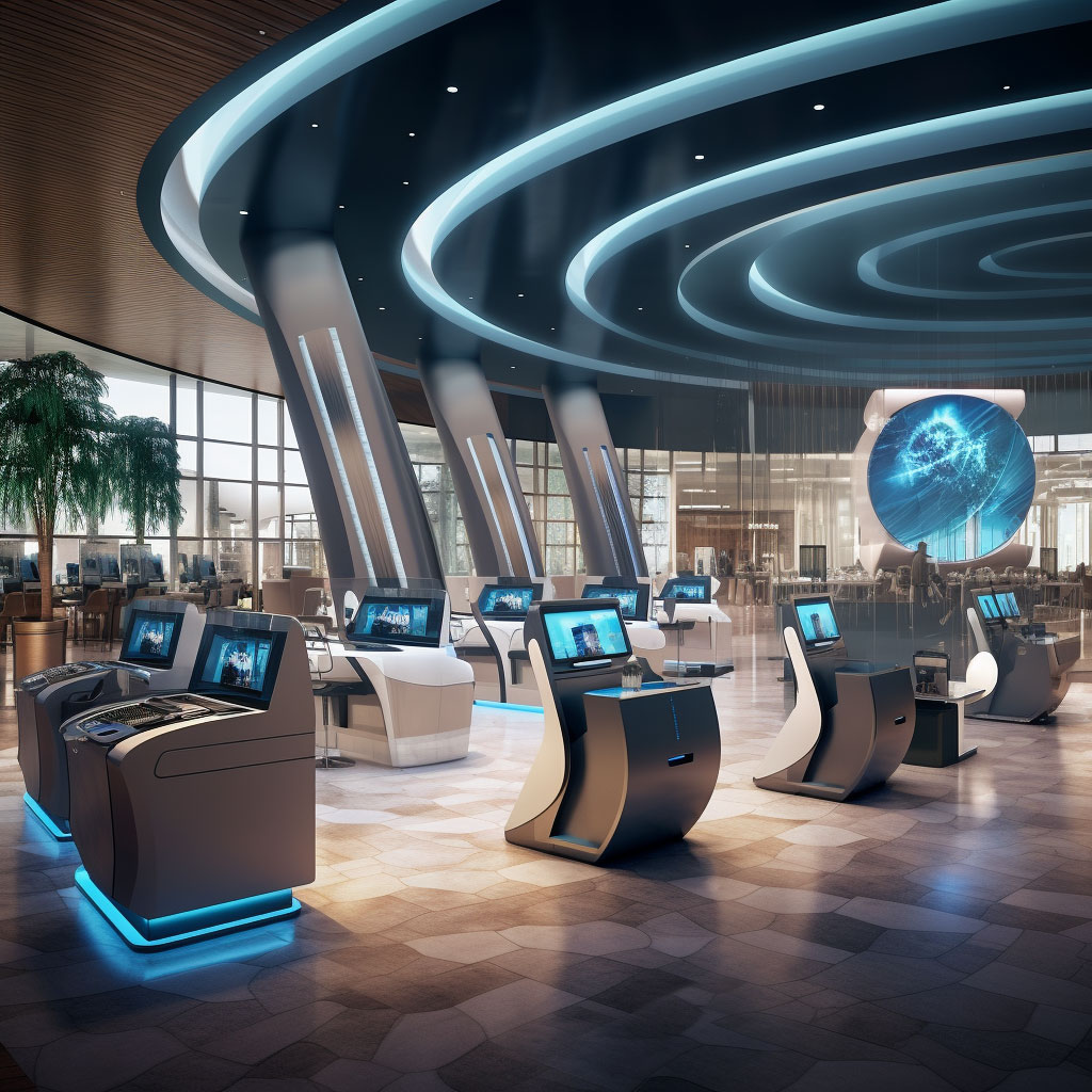 A bank with multiple smart banking kiosk machines