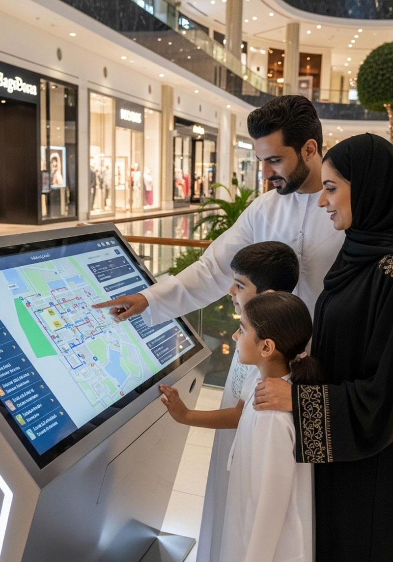 Self-service wayfinding kiosk machine
